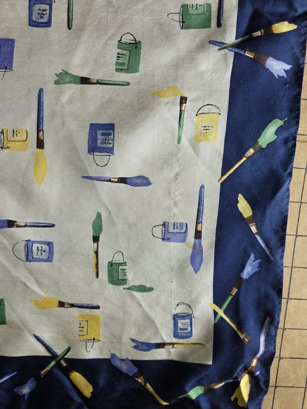 Echo Vintage Paintbrush & Paint Bottle Print Square Scarf 21x21. Rare Print